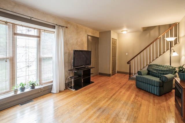 living room featuring hardwood / wood-style floors and a healthy amount of sunlight