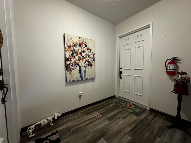 foyer with a textured ceiling and dark hardwood / wood-style flooring