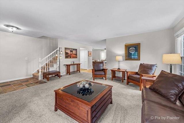 living room featuring carpet flooring