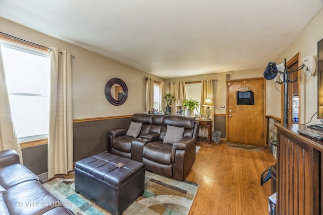 living room with hardwood / wood-style floors