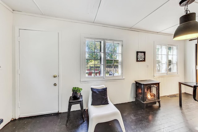 living area with dark hardwood / wood-style floors