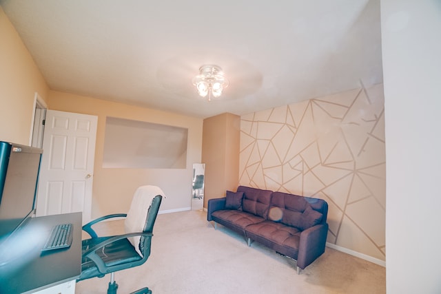 home office with ceiling fan and carpet floors