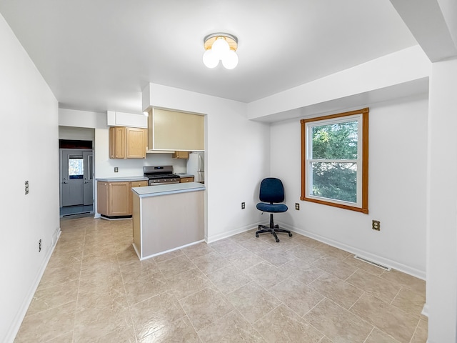 kitchen with light brown cabinets and stainless steel appliances