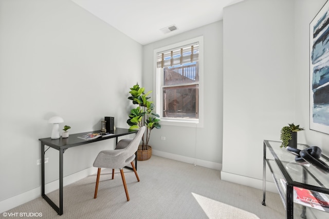 view of carpeted home office