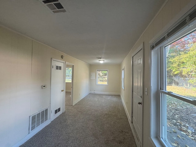 carpeted spare room with ornamental molding