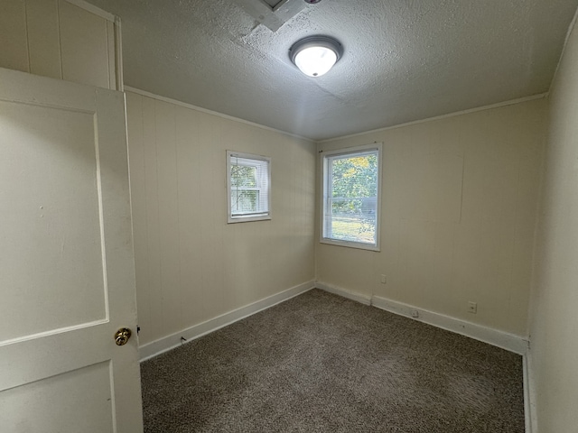 carpeted empty room with a textured ceiling