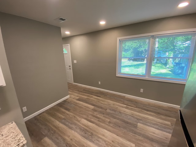 unfurnished room featuring dark wood-type flooring and a healthy amount of sunlight