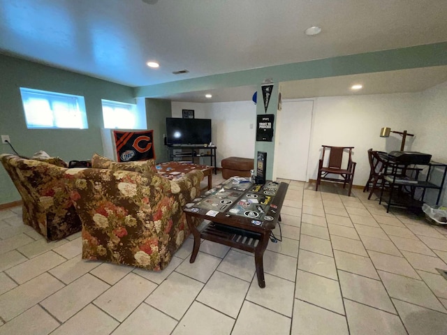 view of tiled living room