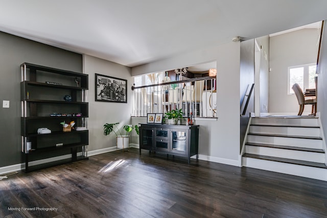 bar with dark hardwood / wood-style flooring