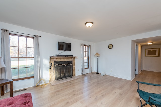 living room featuring light wood-type flooring