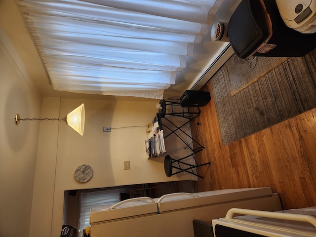 bathroom with wood walls