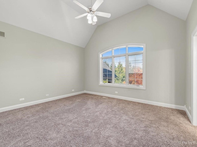 239 Indian Trail Rd, North Barrington, IL 60010 - carpeted empty room with baseboards, ceiling fan, and high vaulted ceiling