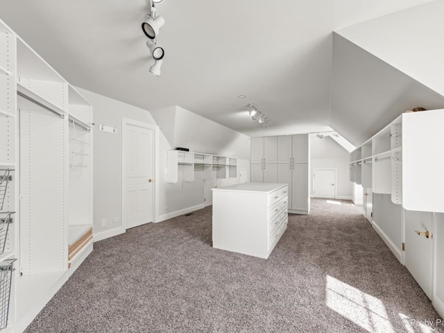 spacious closet featuring lofted ceiling and carpet