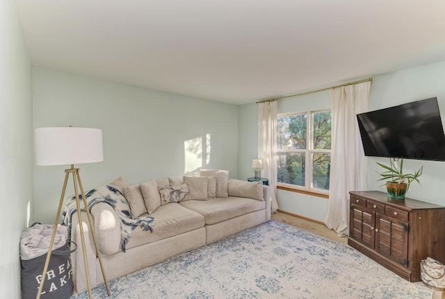 living room with light colored carpet