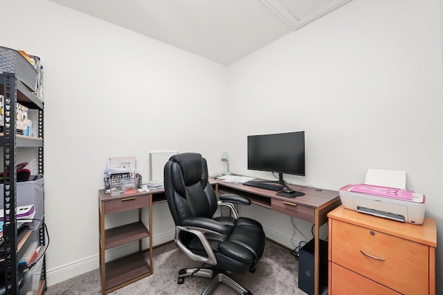 view of carpeted home office