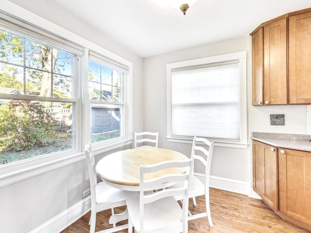 dining area featuring light hardwood / wood-style flooring and a healthy amount of sunlight