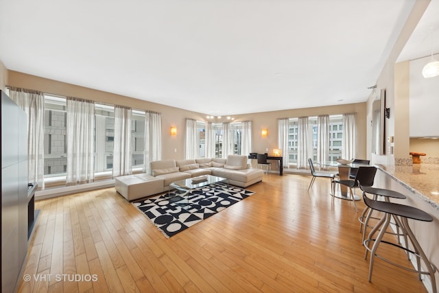 living room with light wood-type flooring