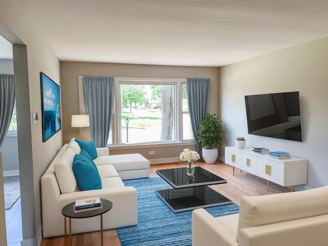 living room with light wood-type flooring