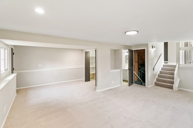 basement with light carpet