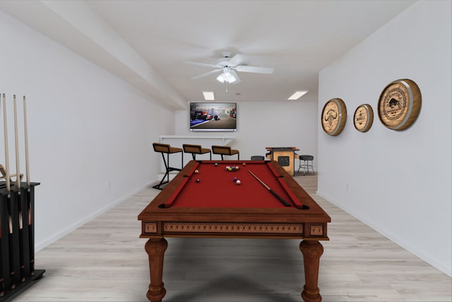 15054 E 2500 N Rd, Hudson, IL 61748 - playroom featuring a ceiling fan, light wood finished floors, billiards table, and baseboards