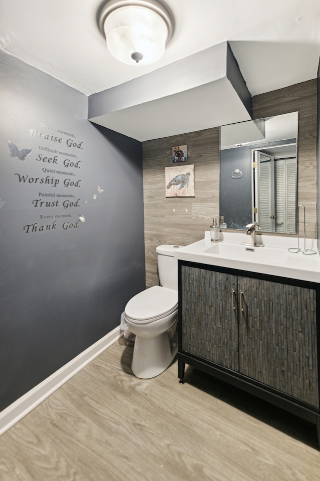 bathroom featuring vanity, toilet, and wood-type flooring