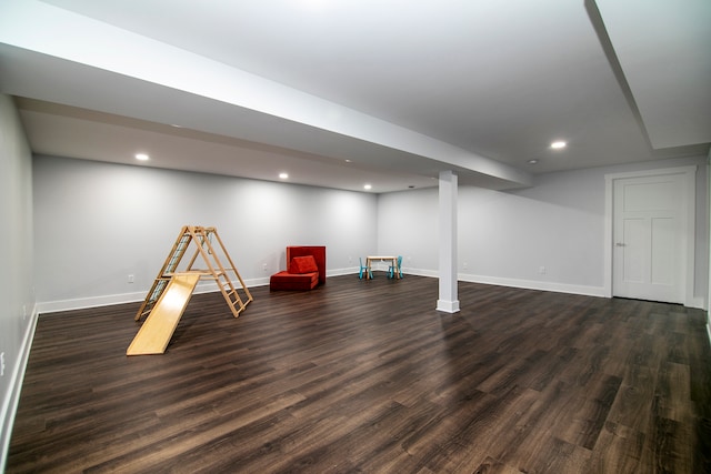 interior space with dark wood-type flooring