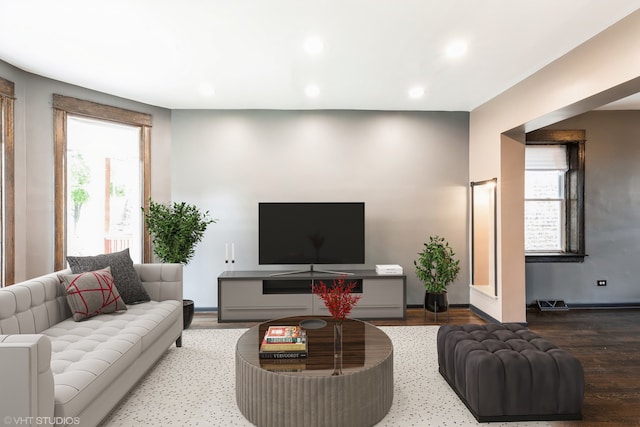 living room with hardwood / wood-style flooring