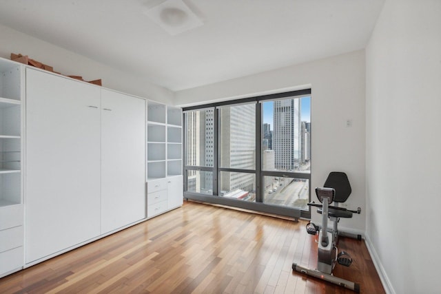 exercise area with hardwood / wood-style flooring