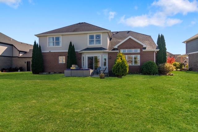 back of house with a patio, an outdoor hangout area, and a lawn