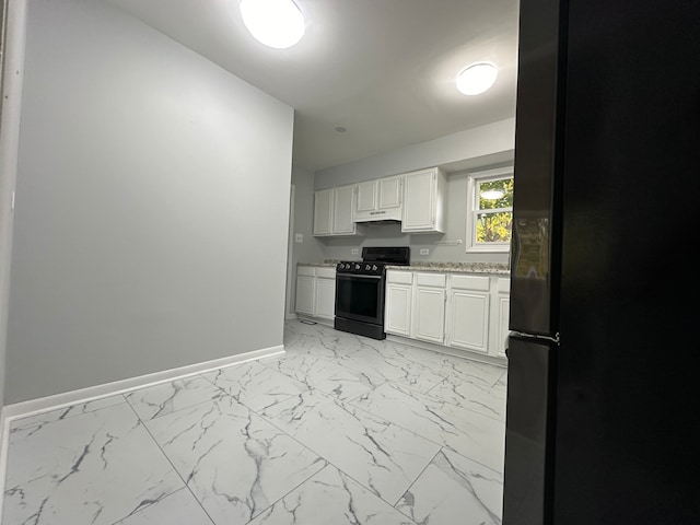 kitchen with white cabinets and black appliances