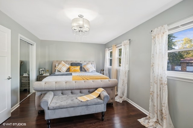 bedroom featuring a closet and dark hardwood / wood-style floors