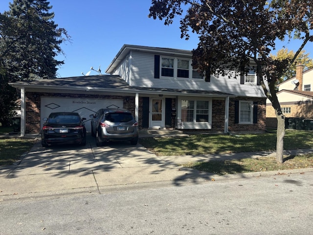 9270 N Courtland Dr, Niles, IL 60714 - traditional-style house featuring an attached garage, concrete driveway, a front lawn, and brick siding