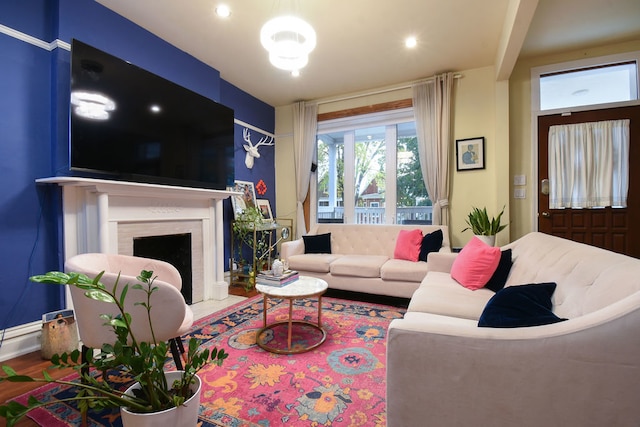 living room with hardwood / wood-style flooring