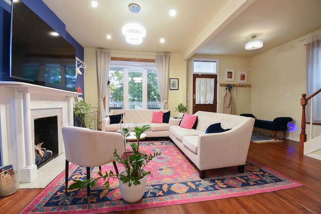 living room with hardwood / wood-style flooring