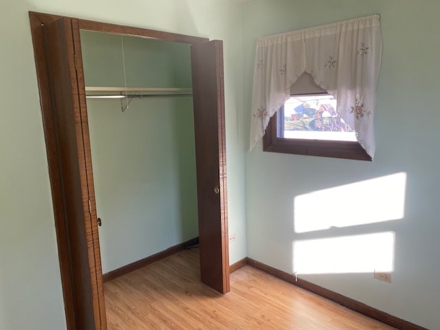 interior space with light hardwood / wood-style flooring and a closet