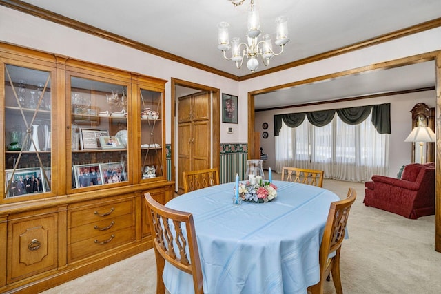 1617 Cimarron Dr, New Lenox, IL 60451 - dining room featuring light colored carpet, a chandelier, and crown molding
