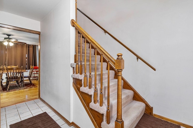 1617 Cimarron Dr, New Lenox, IL 60451 - stairway featuring ceiling fan and tile patterned floors