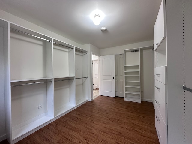 walk in closet featuring dark hardwood / wood-style flooring