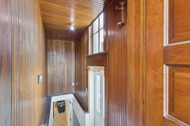 interior space with wood walls and wooden ceiling