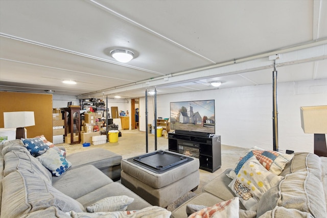 living room featuring a fireplace