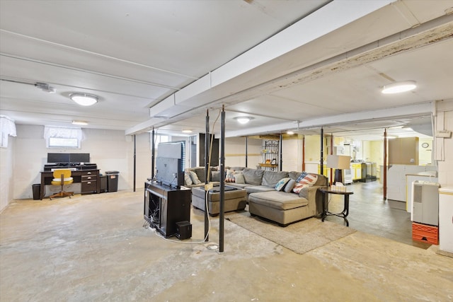 living room with concrete floors