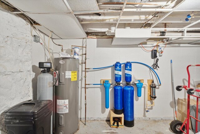 utility room featuring water heater