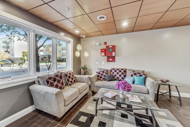 living room featuring dark hardwood / wood-style floors