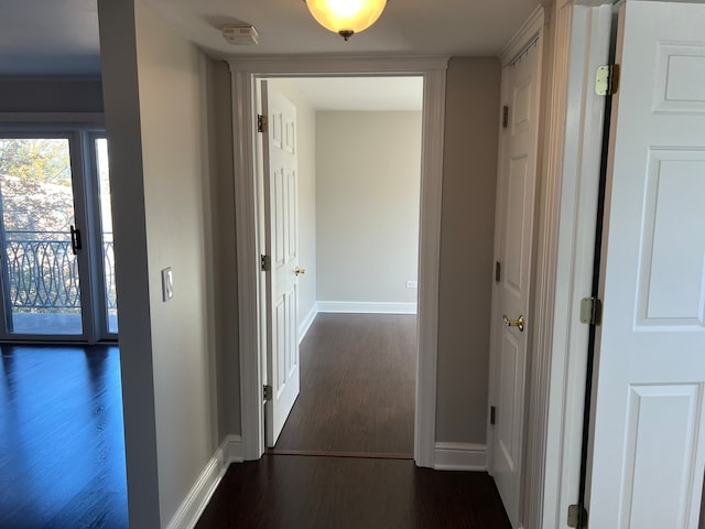 corridor featuring dark hardwood / wood-style flooring