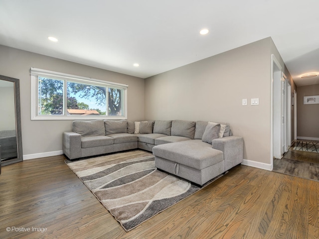 living room with hardwood / wood-style flooring