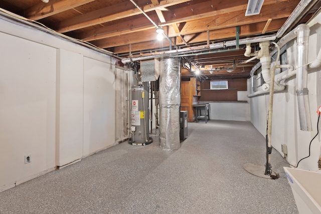 basement with heating unit and gas water heater