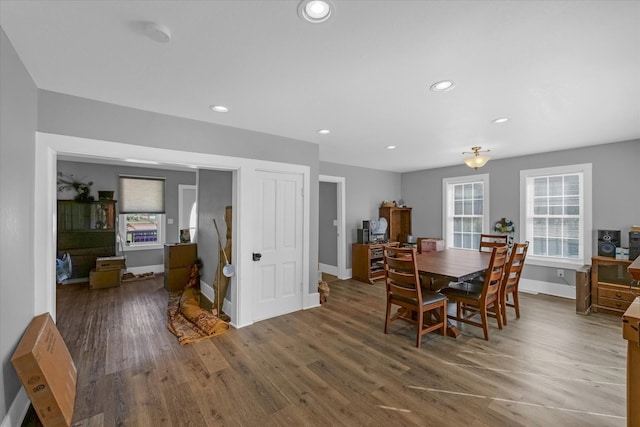 dining area with wood-type flooring