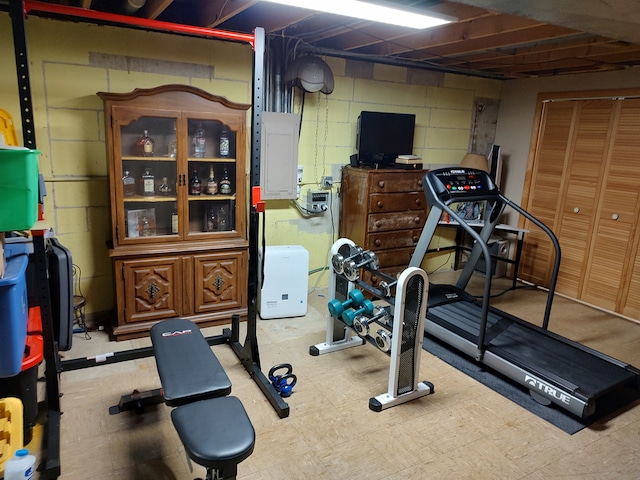 workout area featuring electric panel