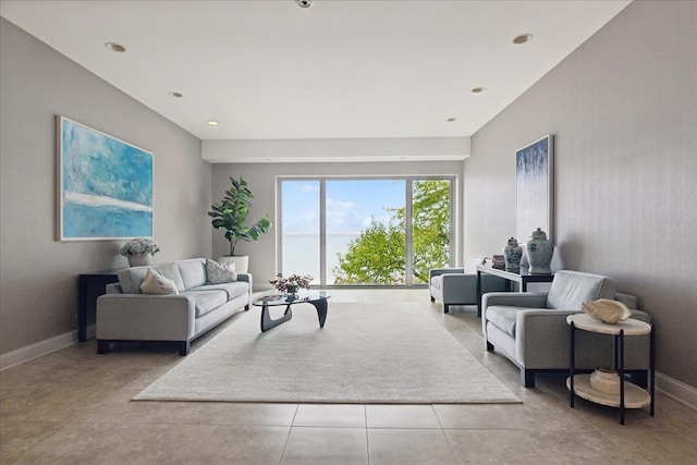 living room featuring light tile patterned floors