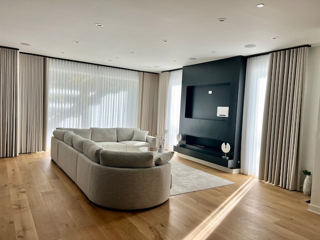 living room with a wealth of natural light and light wood-type flooring